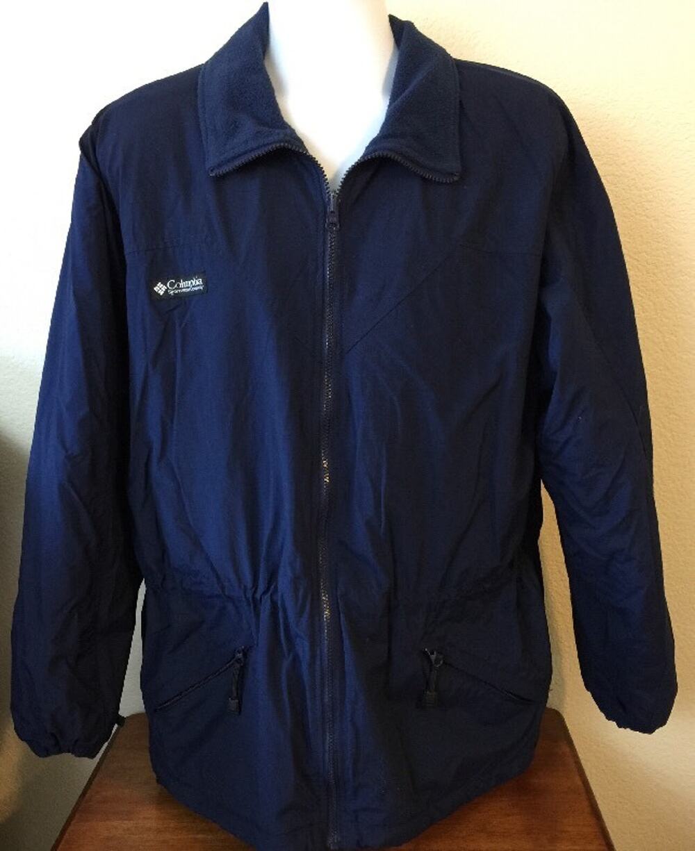 Columbia Mens Large Jacket Nylon Shell Fleece Lining Outdoors Zipper Front